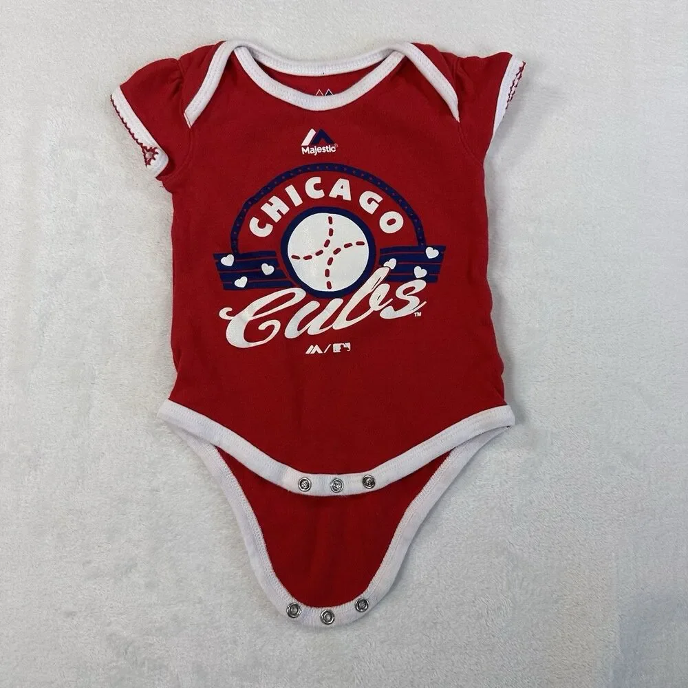 Chicago Cubs Infant Baby‎ Girl Bodysuit 3-6 Months Red Majestic MLB Bodysuit